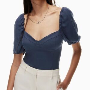 Aritzia Wilfred Novella Shortsleeve Blouse Navy Blue Size XS Extra Small